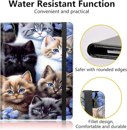 PU Leather Padfolio Folder Clipboard Portfolios Organizer Conference Document Organizer with Business Card Holder Storage Clipboard Writing Pad,Cute Cats