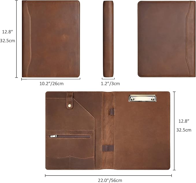 Personalized Leather Portfolio for Men, Engraved Leather Clipboard Portfolio Binder, Custom Leather Padfolio Leather Legal Portfolio, Christmas Gift for His/Her (Clipboard, Khaki-Standard)