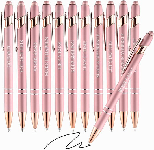 12 Pcs Ballpoint Pens,Fine Point Smooth Writing Pens,Kawaii Pens For Writing Journaling Taking Notes School Office Home. (Rose gold 12Pcs)