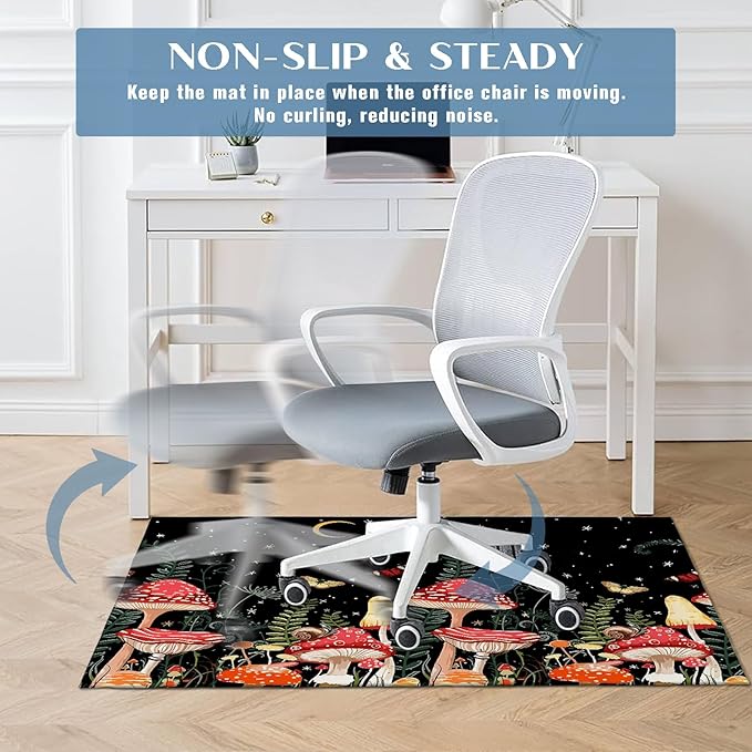 Office Chair Mat for Hardwood Floor Mushroom 48"x60" Computer Gaming Chair Mat Anti-Slip Office Rugs Floor Protector for Rolling Chairs Under Desk Rug for Home Office