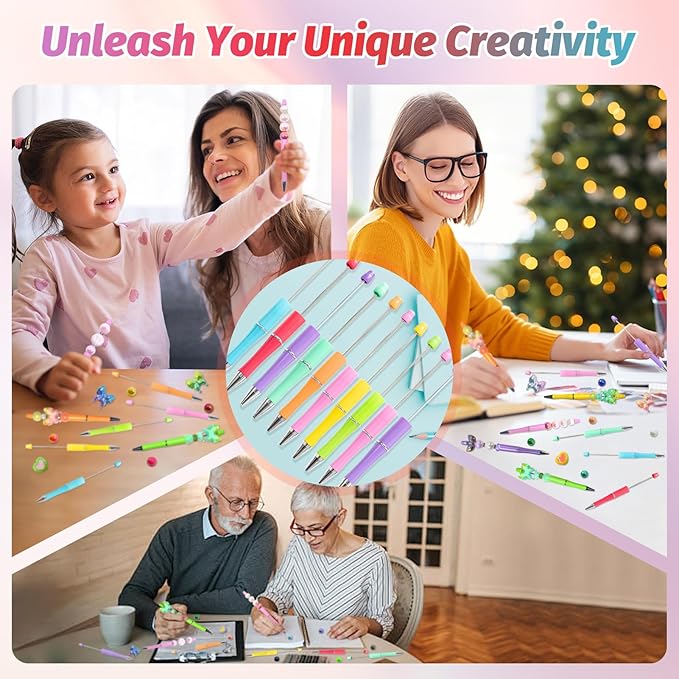 30 Pieces Beadable Pens - Beaded Pens Sweet Plastic Diy Black Ink Ballpoint Pens Bulk - Bead Pens Suitable For Teacher, Students, Office, School, Graduation Gift Supplies