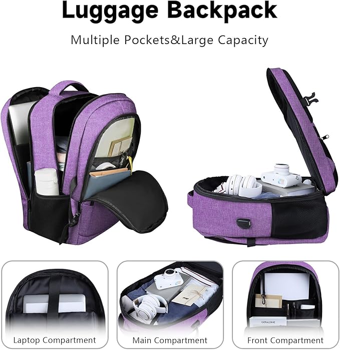 Lapsouno Travel Backpack, Travel Laptop Backpack, Multiple Pockets 15.6 Inch Carry on Backpack with USB Port, TSA Friendly Water Resistant College School Business Bag for Women, Purple