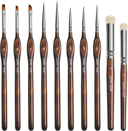 Detail Paint Brushes Dry Brushes, Golden Maple 10PC Flat Miniature Dry Paint Brushes Fine Detail Paint Brush Set for Acrylic, Oil, Watercolor & Citadel, Figurine, 40k.