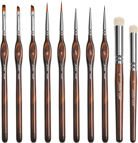 Detail Paint Brushes Dry Brushes, Golden Maple 10PC Flat Miniature Dry Paint Brushes Fine Detail Paint Brush Set for Acrylic, Oil, Watercolor & Citadel, Figurine, 40k.