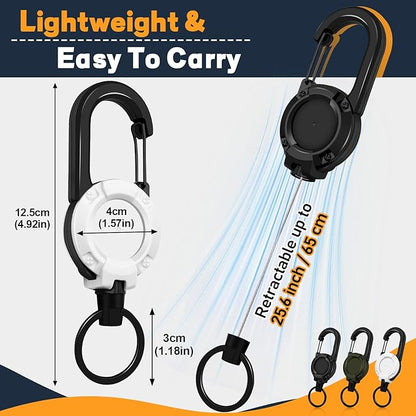 Heavy Duty Retractable Keychain, 3 Pack, Retractable ID Badge Holder Reel, Tactical ID Badge Reel, Key Ring Outdoor (Black, Dark Green, White)