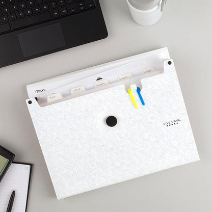 Five Star Expanding File Organizer, 6-Pocket Accordian File Organizer, Bungee Closure, Holds 11" x 8-1/2", White (350100E-ECM)