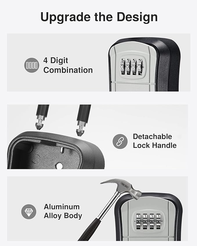 Puroma Key Lock Box, Portable Combination Lockbox Wall-Mounted Key Storage Box for House Keys, Resettable Code Safe Security Lock Box for Home, Office, Apartment Spare Key Storage (4 Pack, Gray)
