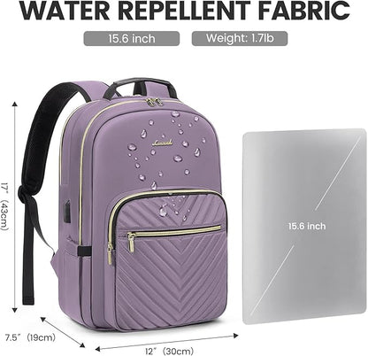 LOVEVOOK Laptop Backpack for Women 15.6 inch,Cute Womens Travel Backpack Purse,Professional Laptop Computer Bag,Waterproof Work Business College Teacher Bag Carry on Backpack with USB Port,Taro Purple