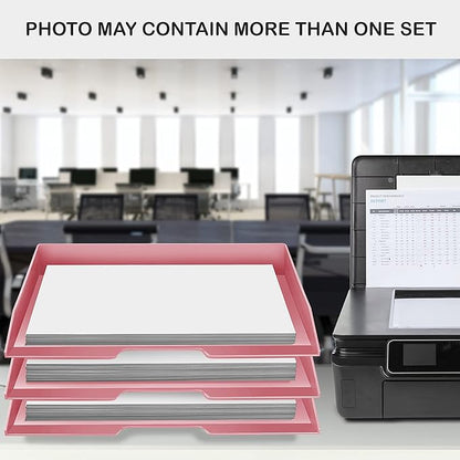 Acrimet Stackable Letter Tray 2 Tier Side Load, Plastic, Desktop File Organizer (Solid Pink Color)