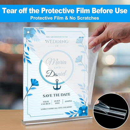 EHWINE 10 Pack Acrylic Sign Holder 4x6, Double-Sided Stand up Table Top Sign Holders, Clear Acrylic Picture Frame Paper Holder Display Stand for Office Business Store Wedding Party