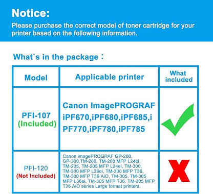 LCL PFI-107 Magenta 130-ml Ink Cartridge Replacement for Canon PFI-107 PFI-107M PFI107M for Canon ImagePROGRAF iPF670 iPF680 iPF685 iPF770 iPF780 iPF785 Printers (1-Pack)
