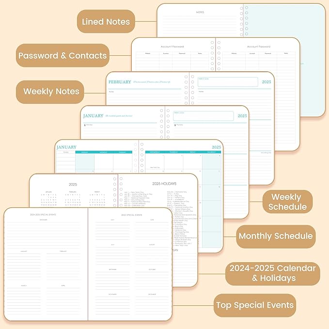 Yoment 2025 Planner Weekly and Monthly 8.5"x11" Hardcover 2025 Planner Dec 2024-Dec 2025 with 13 Month Tabs，Spiral Bound 2025 Calendar Monthly Planner for Women with Stickers Yearly Agenda，Black