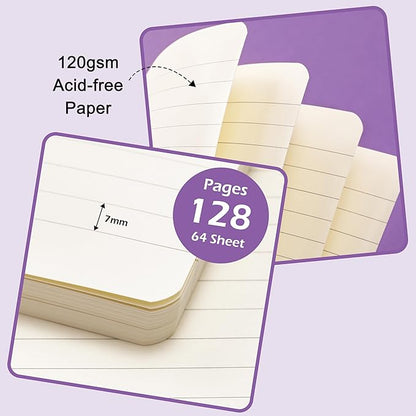 Ruled Notebook/Journal - Classic Lined Journal/Notebook, 5.3'' x 8.26'', Hardcover with Thick Paper, Banded + Pen Holder +Inner Pocket - Lavender