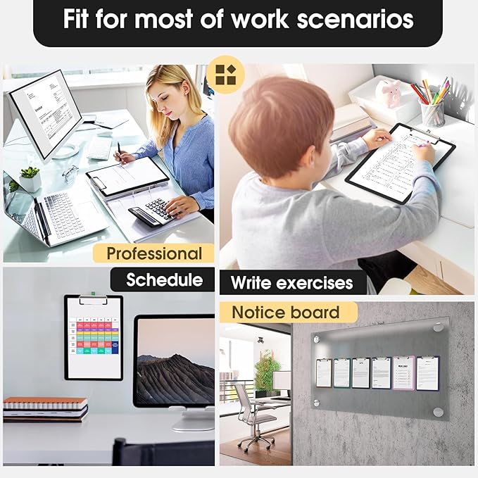 Plastic Clipboards, A4 Black Clip Board 8.5x11 for Classroom, Students, Kid, Woman, Size 9" x 12.5" with Low Profile Clip, Office & School Supply