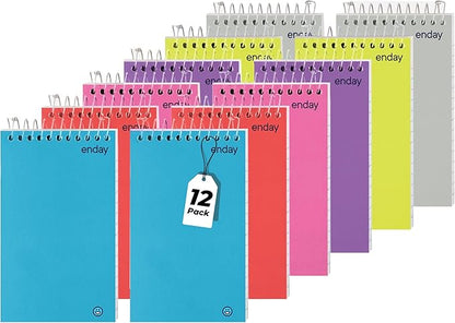 Enday Pocket Notebook, Small Notebooks Top Bound Small Spiral Notebooks, Memo Pad for Home Office Accessories, 75 Sheets, 3 x 5 Mini Notepad in Pink, Purple, Green, Blue, Red, Grey (12 Pack)