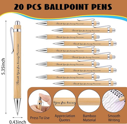 20 Sets Employee Appreciation Gifts Inspirational Spiral Notebooks with Sticky Notes Notepads Motivational Bamboo Ballpoint Pens for Nurse Coworker Teacher (THANK YOU)