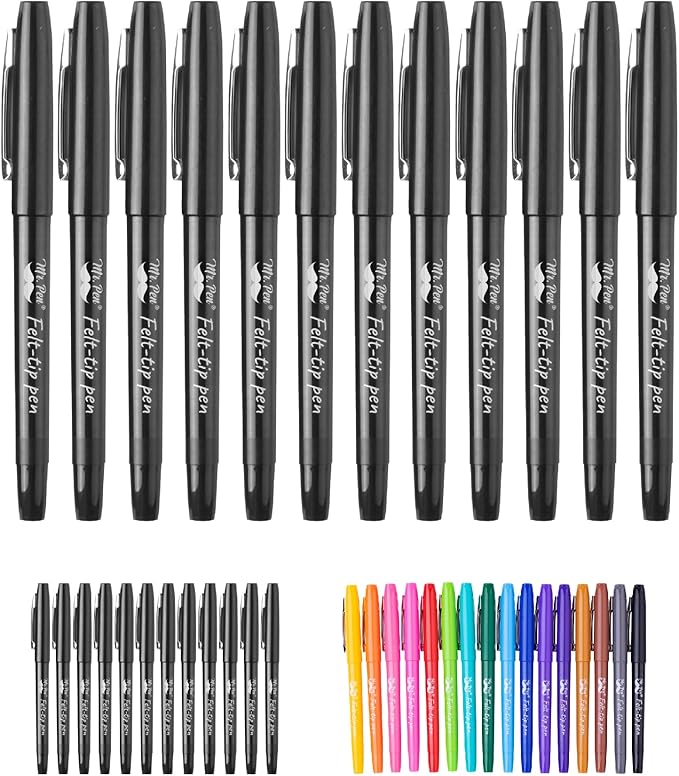 Mr. Pen- Felt Tip Pens, Black Pen, 12 Pack, Fast Dry, No Smear, Planner Markers