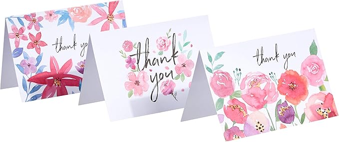 Amazon Basics Thank You Cards and Envelopes, 48 Count, Floral