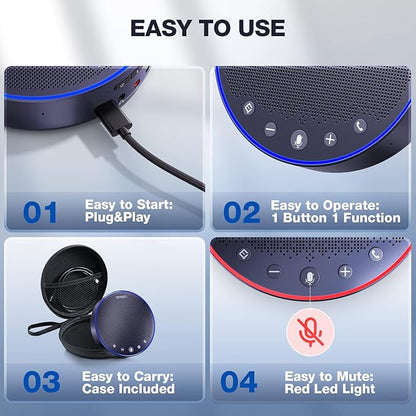 EMEET Bluetooth Speakerphone M3, Zoom Certified 4 AI Mics 360°Voice Pickup 18H Talk Time Conference Speaker and Microphone, USB/Bluetooth Conference Speaker w/Daisy Chain for 20 People for Zoom Teams
