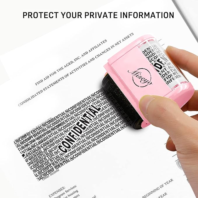 Miseyo Wide Roller Stamp Identity Theft Stamp 1.5 Inch Perfect for Privacy Protection,Anti-Theft Security Confidential Easy for Guard Personal Information Blockout - Pink