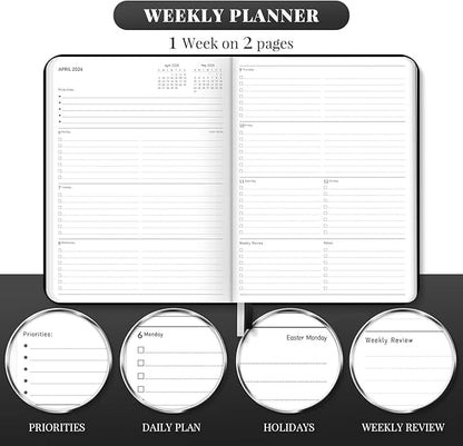 2026 Planner, Large Weekly and Monthly Planners, A4 Faux Leather Daily Calendar 2026 Planner, 12 Month Agenda from Jan. to Dec., Hardcover Habit Tracker Journal(Black)