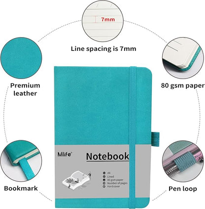 A6 Small Journal Notebook, Lined Pocket Notebook with Pen Holder, Mini Notebook Hardcover, 192 Pages, 3.9 inches * 5.5 inches Jurnal for Women and Man（1PACK Turquoise）