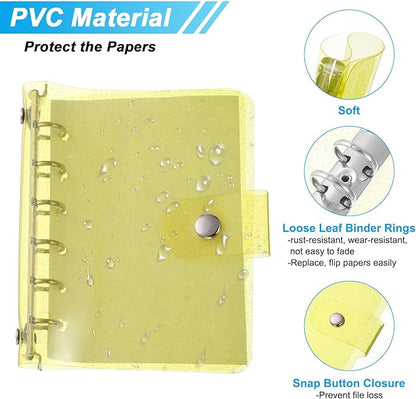 PATIKIL A7 Clear Binder Cover, Soft PVC Bling Loose Leaf Binder Protector Refillable Notebook Shell with Snap Button Closure for DIY Meeting Notebook Folder, Yellow