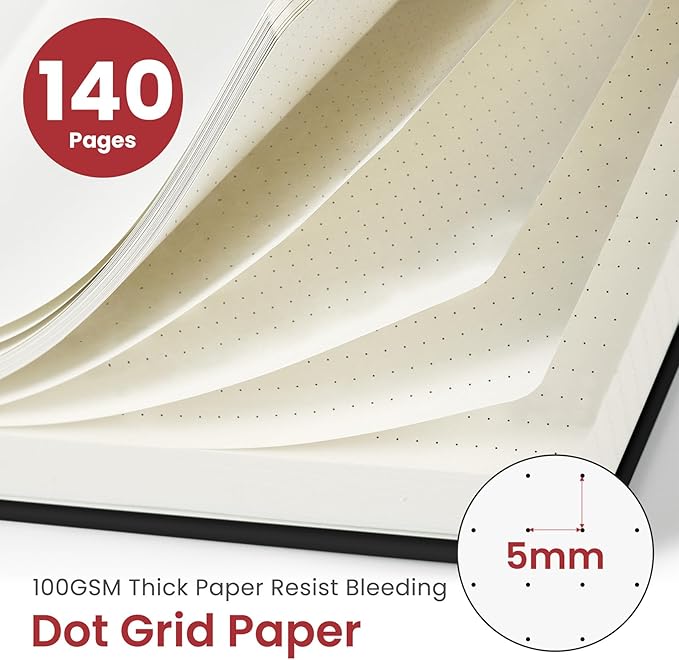 Dotted Spiral Journal Notebook for Women & Men, 140 Pages, Bullet Dotted Notebook for Journaling & Note Taking, Journals for Writing, A5(6"x8") - Black