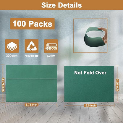 100 Packs 10 Assorted Colors Blank Greeting Cards and Envelopes 4.25 x 5.5 Heavyweight Flat Cardstock and A2 Envelopes Self Seal for Wedding, Invitations, Thank You Cards