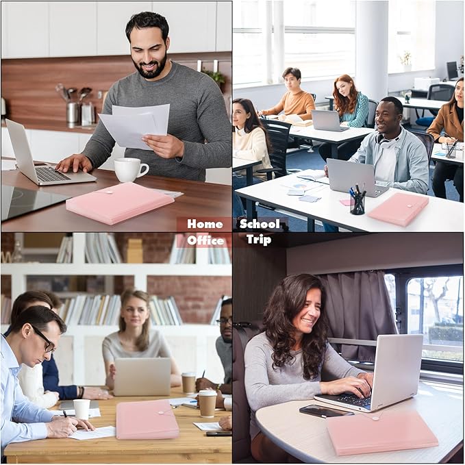 2 PCS Expanding File Folder A4,13 Pockets File Organiser with Colored Tags, Paperwork A4 Plastic Wallet Document Storage Expander for School,Office and Home, Pink