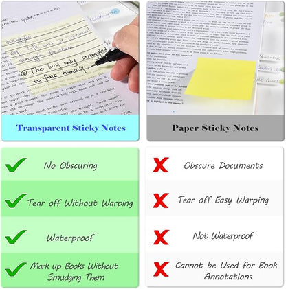 BAYTORY 700 Sheets Transparent Sticky Notes with Lined, Clear Waterproof 3 x 3 inch See Through Memo Pad, Self-Adhesive Translucent Writable Index Tabs for Annotating Books, Study Supplies