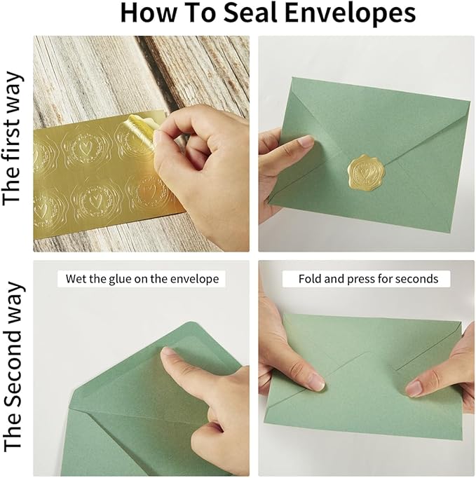 50 Pack Sage-Green A6 Envelopes with Cards 4x6 Thick Folded Cardstock and Gold Stickers for Greeting Cards, Wedding, Birthday, Invitations, Baby Showers (Sage-Green, 4x6)