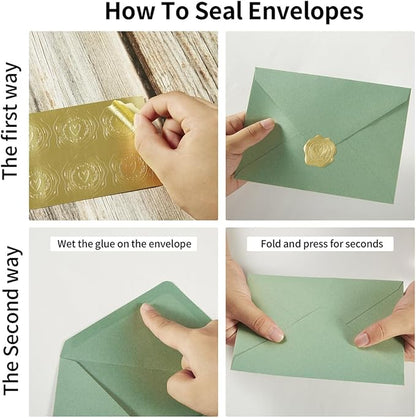 50 Pack Sage-Green A6 Envelopes with Cards 4x6 Thick Folded Cardstock and Gold Stickers for Greeting Cards, Wedding, Birthday, Invitations, Baby Showers (Sage-Green, 4x6)