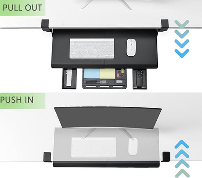ETHU Keyboard Tray Under Desk, Pull Out Keyboard & Mouse Tray with C-clamp, Ergonomic Desk Keyboard Tray Slide Out, Pull Out Platform Drawer for Home and Office（Black）