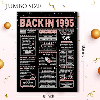 30th Birthday Card, 30th Birthday Decorations for Women, 30th Birthday Gifts for Her, Back in 1995 Birthday Card, Rose Gold