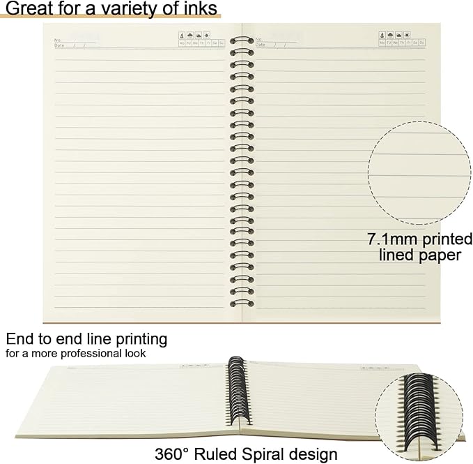 Epakh 22 Packs Spiral Notebook Hard Cover Spiral Journal, Wide Ruled Pages, 50 Sheets 100 Pages, Lined Style(Brown,A5)