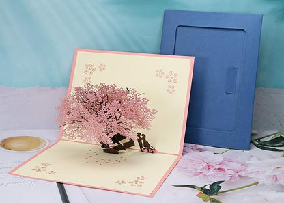 PENTA ANGEL Handmade Cherry Blossom Card Pop Up 3D Flower Card Romantic Love Letter Greeting Anniversary Wedding Valentine Birthday Gift Card Blank Stationery Paper Card for Her Him Husband Wife