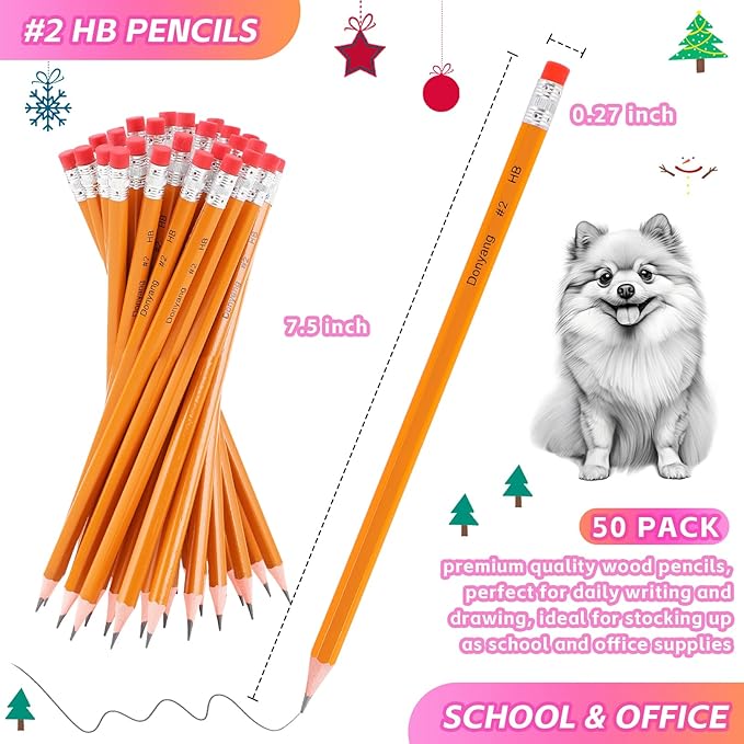 50 Pack Pre-Sharpened #2 Pencils with Erasers, Bulk Valentines Wood Pencils, Number 2 pencils for School Classroom Teacher Supplies, Easter Basket Stuffers, No 2 HB Pencils for Kids Drawing Sketching