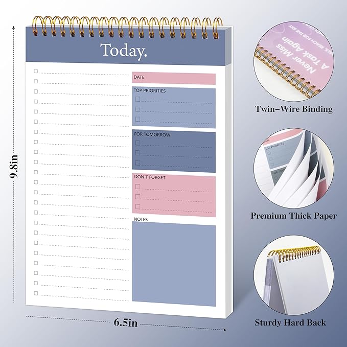 To Do List Notepad - Daily Planner Notepad Undated 52 Sheets, 6.5" x 9.8" Planning Pad Checklist Productivity Note Pad for Work and Personal Organized