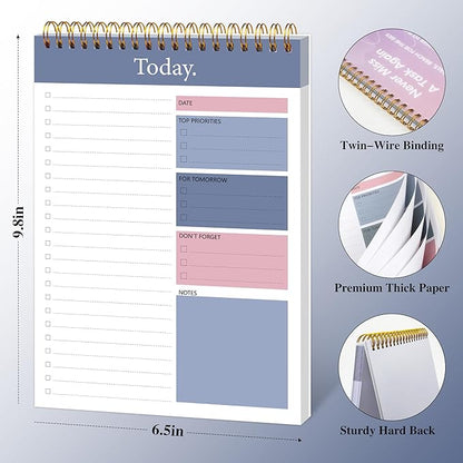 To Do List Notepad - Daily Planner Notepad Undated 52 Sheets, 6.5" x 9.8" Planning Pad Checklist Productivity Note Pad for Work and Personal Organized