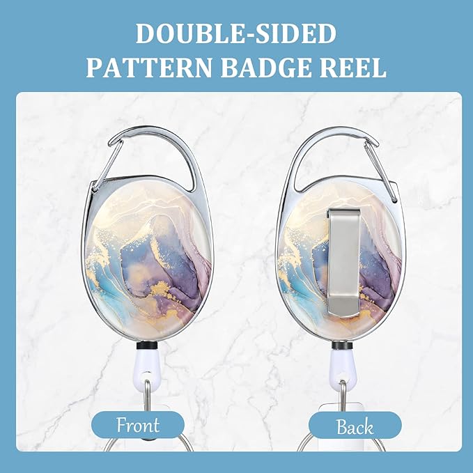 Badge Reels Retractable，Double Sided Color Print Pattern Retractable Badge Holders，with Retractable Keychain, Badge Clip and Key Ring，Durable Nylon Retractable Rope
