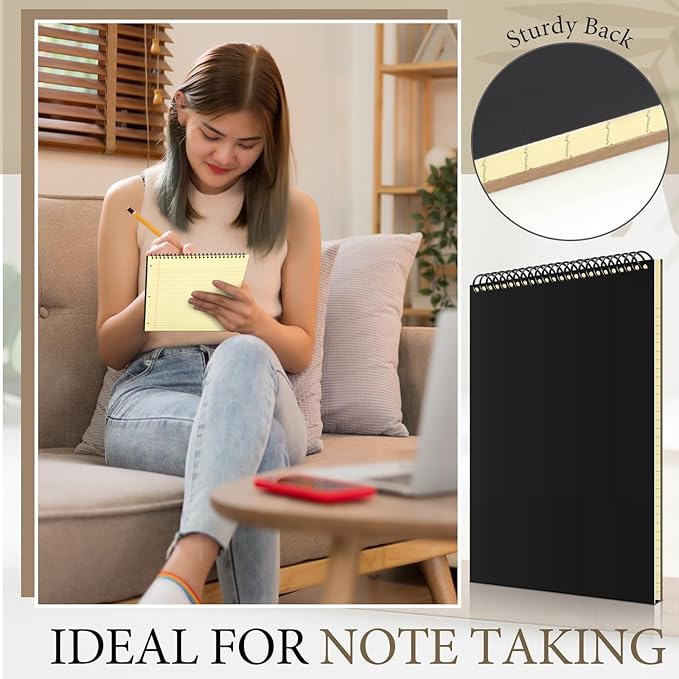 10 Pcs Legal Pads 3 Hole Punched Top Bound Spiral Notebook Tear Line for Easy Removal 8.5 x 11 in Hard Cardboard Paper College Ruled Notepad Spiral Note Pad for Office School (Yellow)