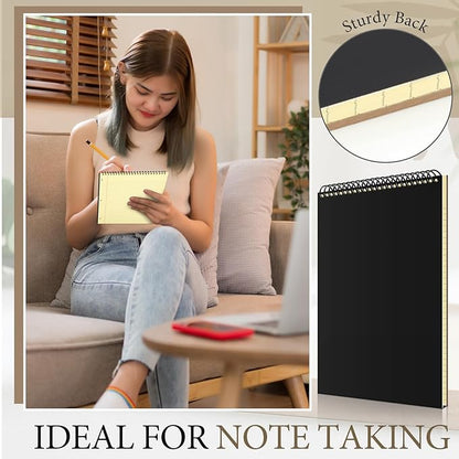 10 Pcs Legal Pads 3 Hole Punched Top Bound Spiral Notebook Tear Line for Easy Removal 8.5 x 11 in Hard Cardboard Paper College Ruled Notepad Spiral Note Pad for Office School (Yellow)