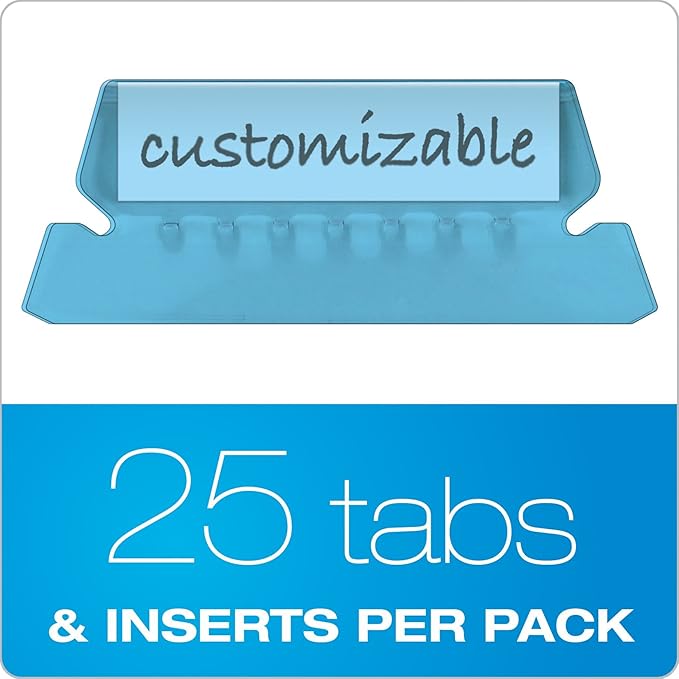 Pendaflex 42BLU Hanging File Folder Tabs, 1/5 Tab, Two Inch, Blue Tab/White Insert (Pack of 25)