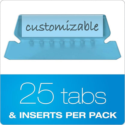 Pendaflex 42BLU Hanging File Folder Tabs, 1/5 Tab, Two Inch, Blue Tab/White Insert (Pack of 25)