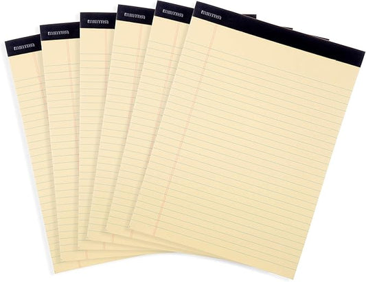 Mintra Office Legal Pads - ((BASIC CANARY 6pk, 8.5in x 11in, WIDE RULED)) - 50 Sheets per Notepad, Micro perforated, Yellow Writing Pad, Notebook Paper for School, College, Office, Business