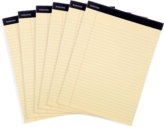 Mintra Office Legal Pads - ((BASIC CANARY 6pk, 8.5in x 11in, WIDE RULED)) - 50 Sheets per Notepad, Micro perforated, Yellow Writing Pad, Notebook Paper for School, College, Office, Business