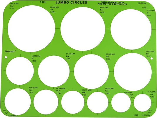 Westcott T-826 Jumbo Circles Template, Plastic Shape Template Tool, 8.75 by 11.5 in