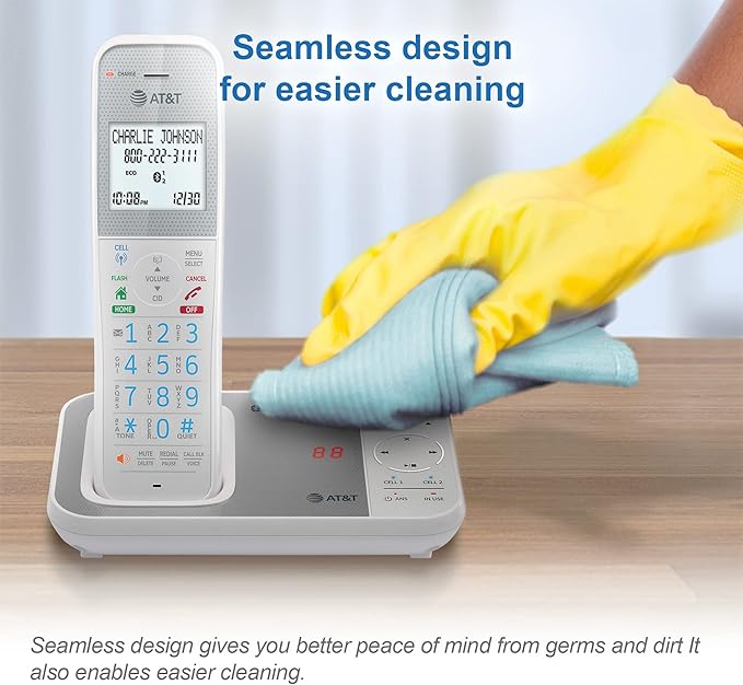 AT&T DAL75211 DECT 6.0 Cordless Home Phone with Smart Call Blocker, Bluetooth Connect to Cell, Digital Answering Machine, Full-Duplex Speakerphone, Expandable to 5 HS (White)