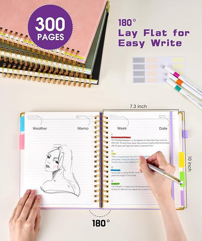 Hardcover Spiral Notebook journal with Removable Dividers Tabs, 300 Pages Leather 5 Subject Notebook College Ruled, 8"x10" Large B5 Notebooks for Work School Note taking,Lined Journal for Women,Purple